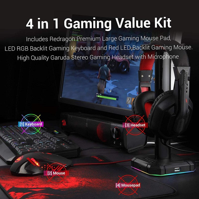 Redragon S101 PC Gaming Keyboard and Mouse Combo, Mousepad, Headset with Mic Redragon S101 PC Gaming Keyboard and Mouse Combo, Mousepad, Headset with Mic
